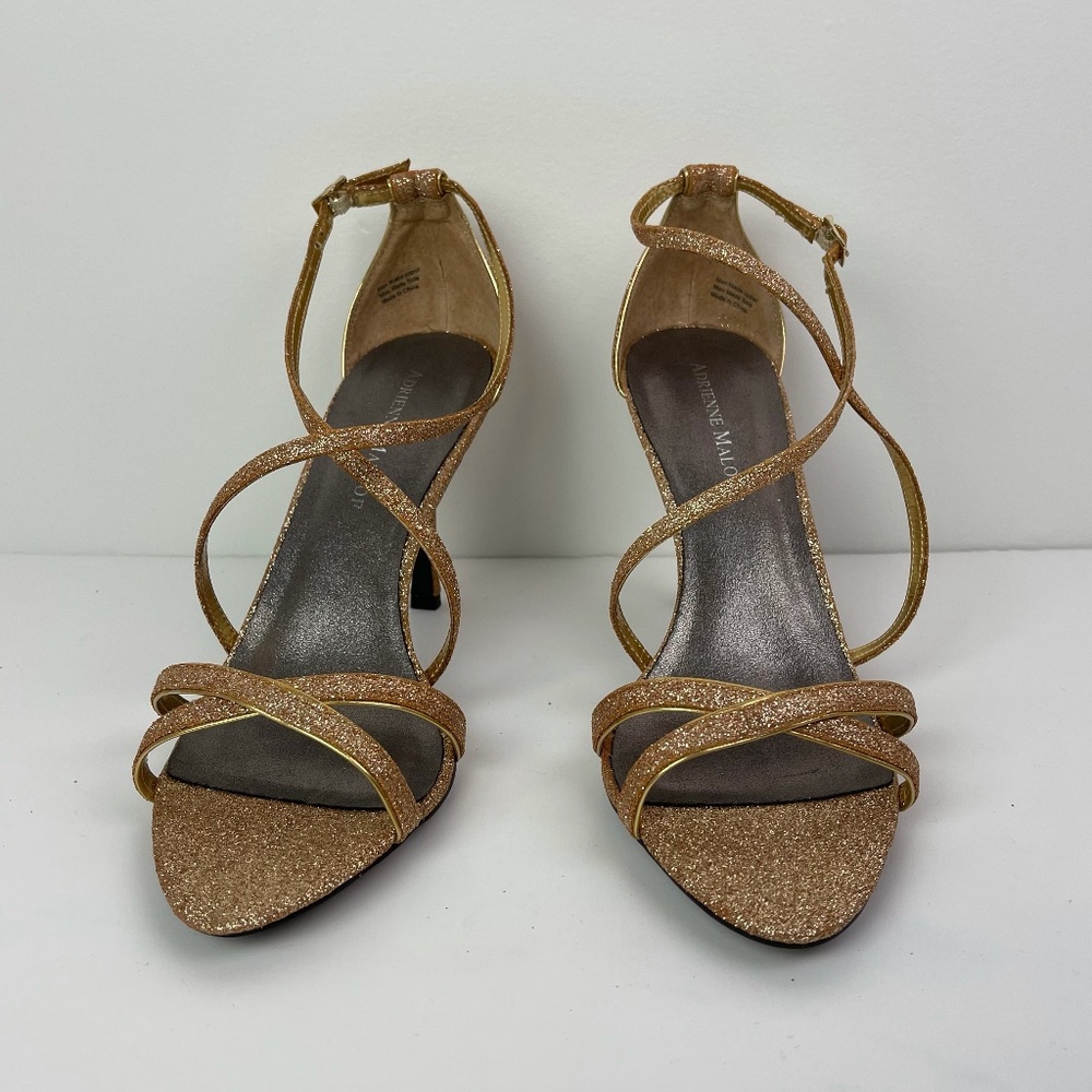 Adrienne Maloof Gold Strappy Stiletto Heels Size 10